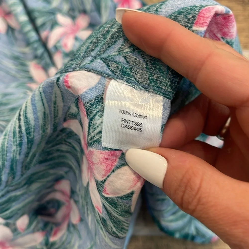 J. Crew Blue & Pink Tropical Leaf Floral Button Front Short Sleeve Shirt S
